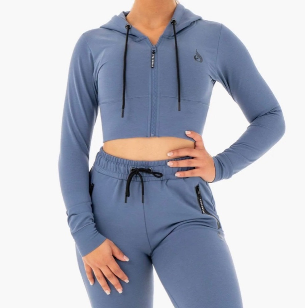 Ryderwear Women's Cropped Hoodie Jacket in Dusty Blue